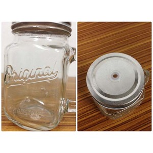 (AMORN) MASON JAR SILVER (ORIGINAL) 450ml. (With Hole) - Transparent Handmade Colour Square Jar, Silver Cover 16oz. (450 ml.)